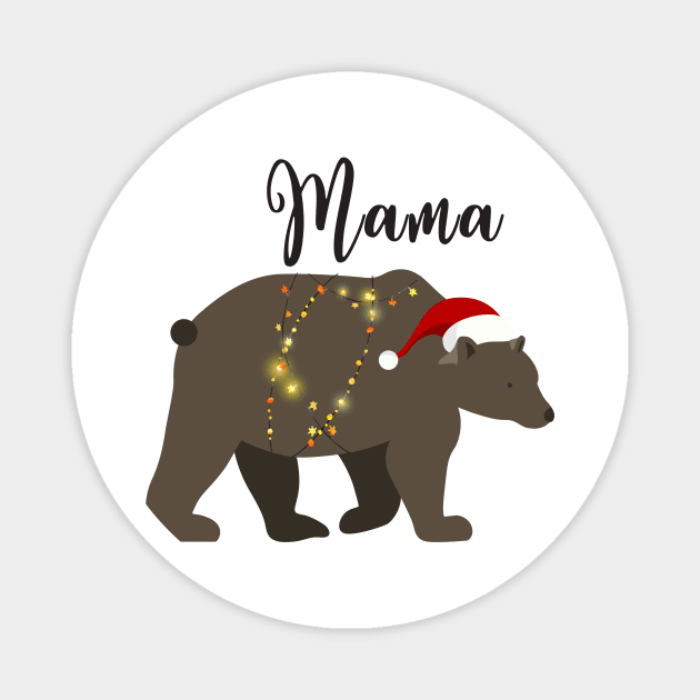 Mama Bear Christmas Pajamas TShirt Matching Santa Hat Lights Magnet by adrinalanmaji